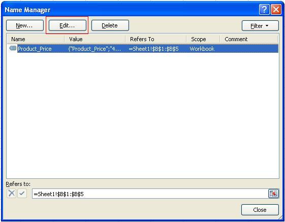 Excel Name Manager